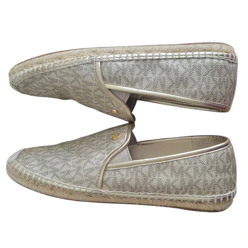 Michael Kors Hastings Logo Espadrille Slip On Shoes Gold Sz 8.5